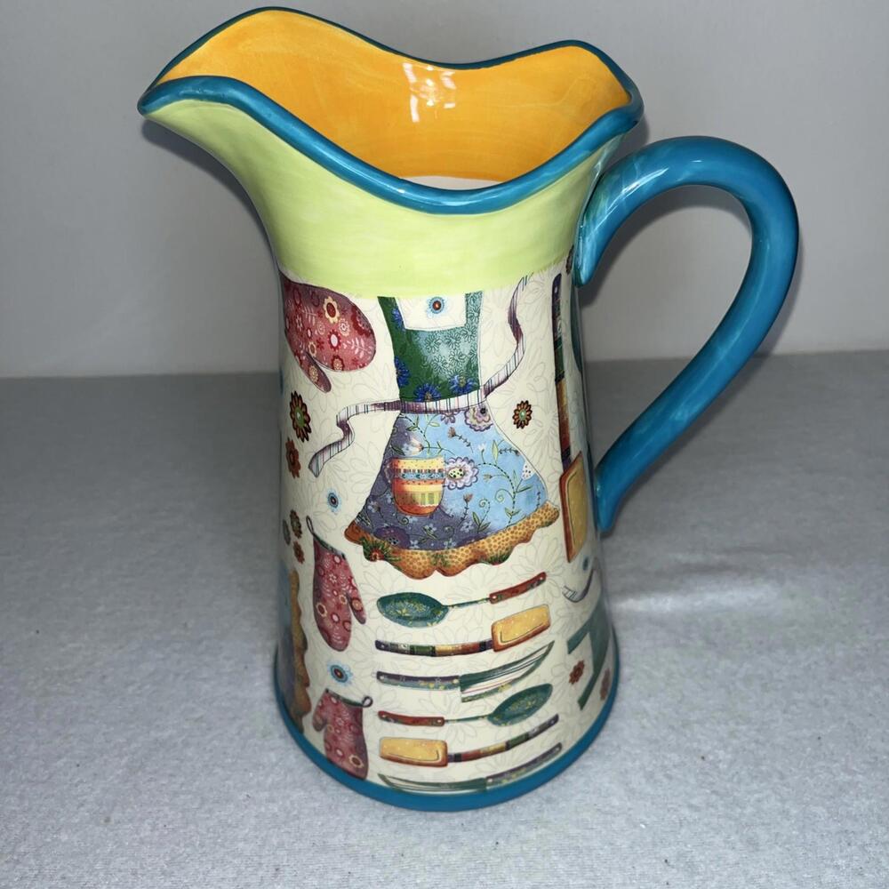 CERTIFIED INTERNATIONAL LORI SIEBERT COOKING THEMED LARGE PITCHER COLORFUL FUN!